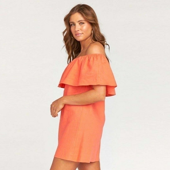 Show Me Your MuMu Orange Off The Shoulder Linen Mini Dress - Picture 4 of 11